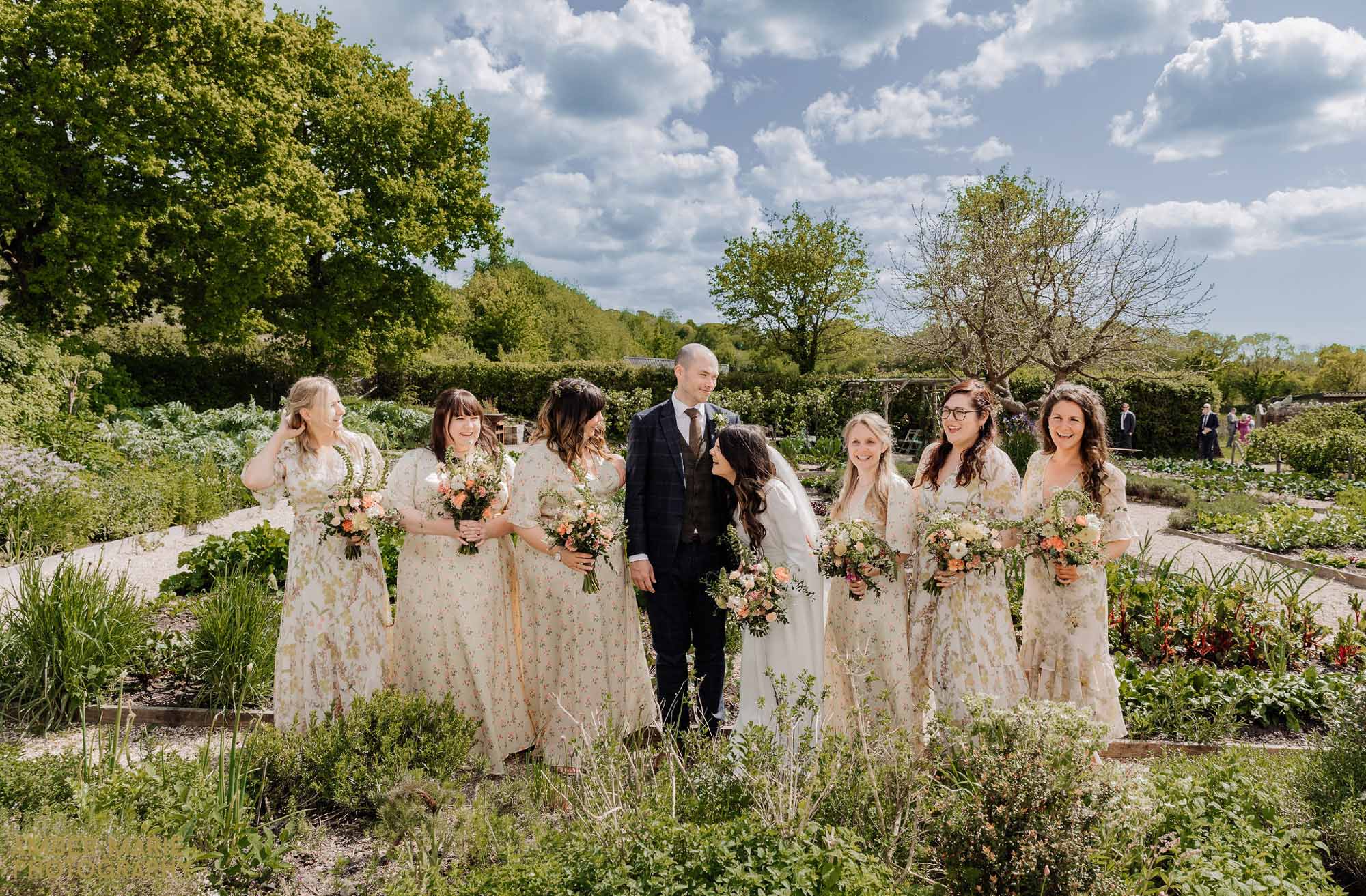 Sunny spring River Cottage Wedding with bridesmaids wearing yellow dresses